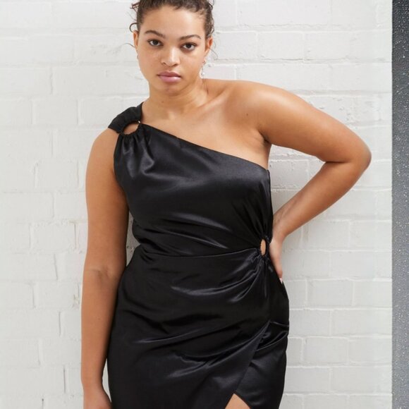 NWT French Connection  Adaline Satin Midi Cocktail and Party Dress Black Size 6 - Picture 2 of 5